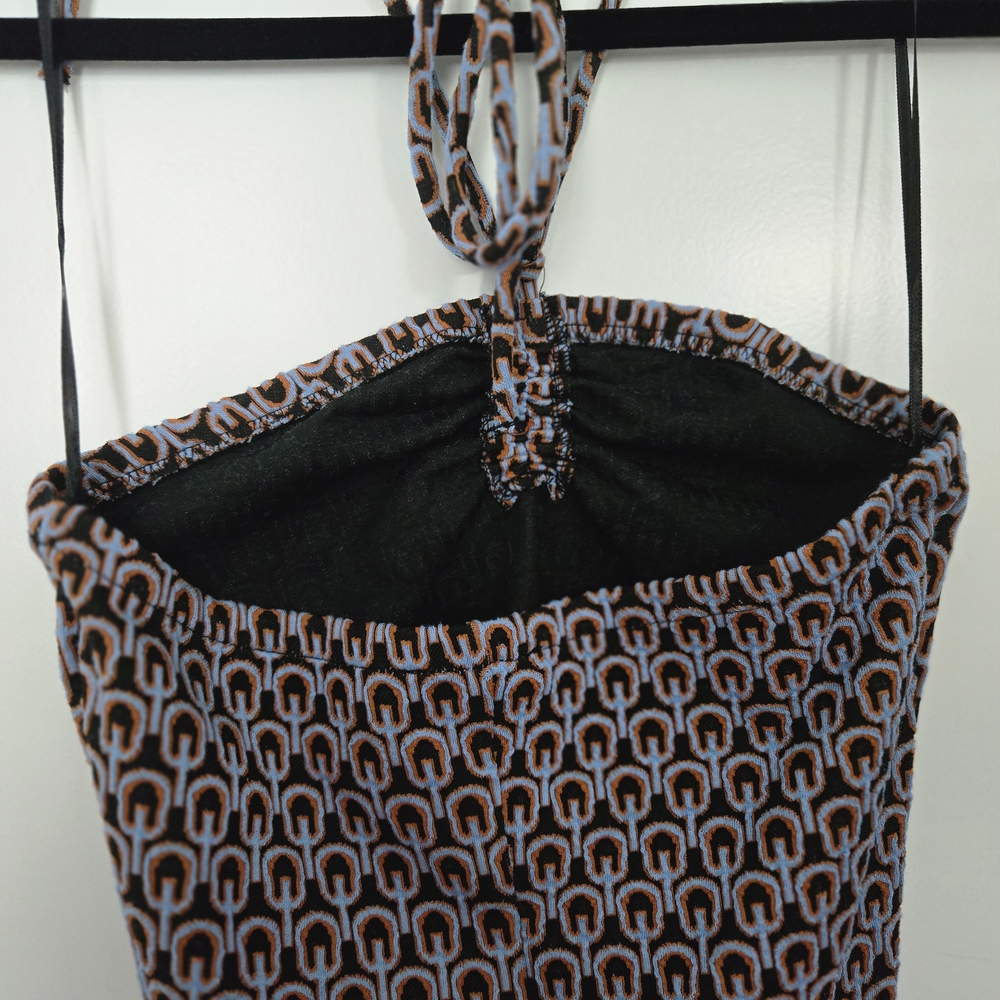 NWT Zara Halter Bodysuit With Mod Pattern Center Tie And Rouching - Picture 10 of 12